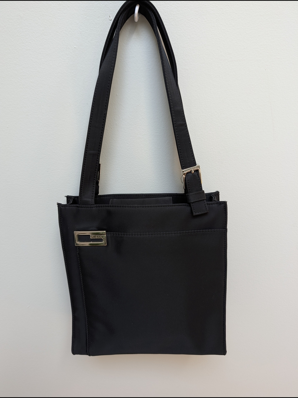 GUESS Black Nylon Tote Shoulder Bag Silver Hardware Adjustable Straps